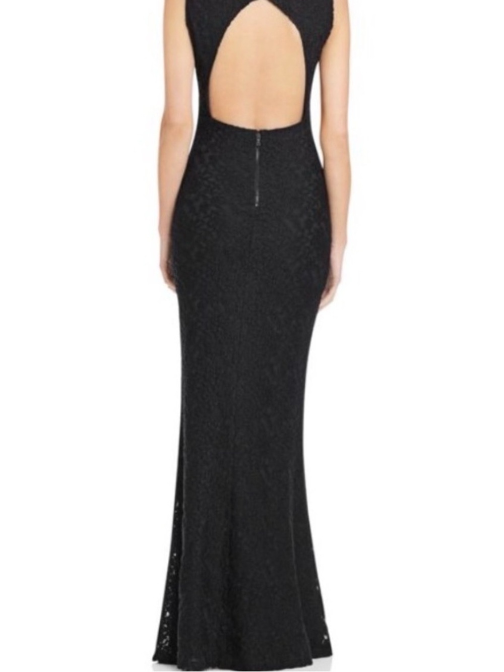 Alice + Olivia Black Lace Open-Back Evening Gown